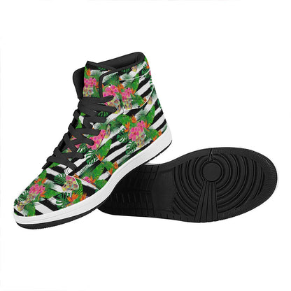 Aloha Skull Striped Pattern Print High Top Leather Sneakers