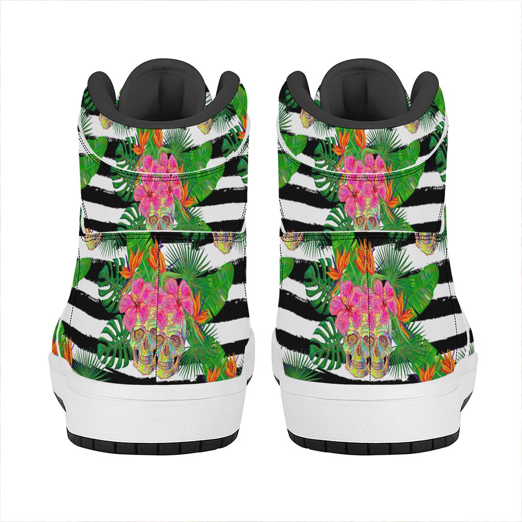 Aloha Skull Striped Pattern Print High Top Leather Sneakers