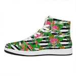 Aloha Skull Striped Pattern Print High Top Leather Sneakers