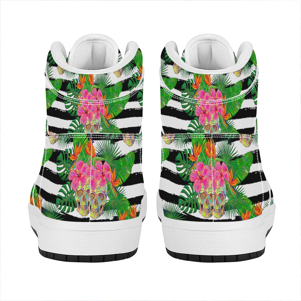 Aloha Skull Striped Pattern Print High Top Leather Sneakers
