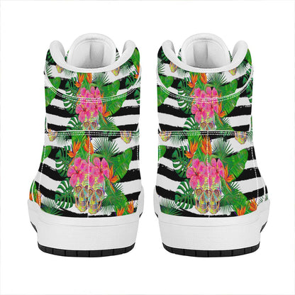Aloha Skull Striped Pattern Print High Top Leather Sneakers