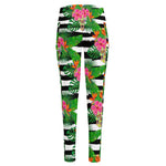 Aloha Skull Striped Pattern Print High-Waisted Pocket Leggings