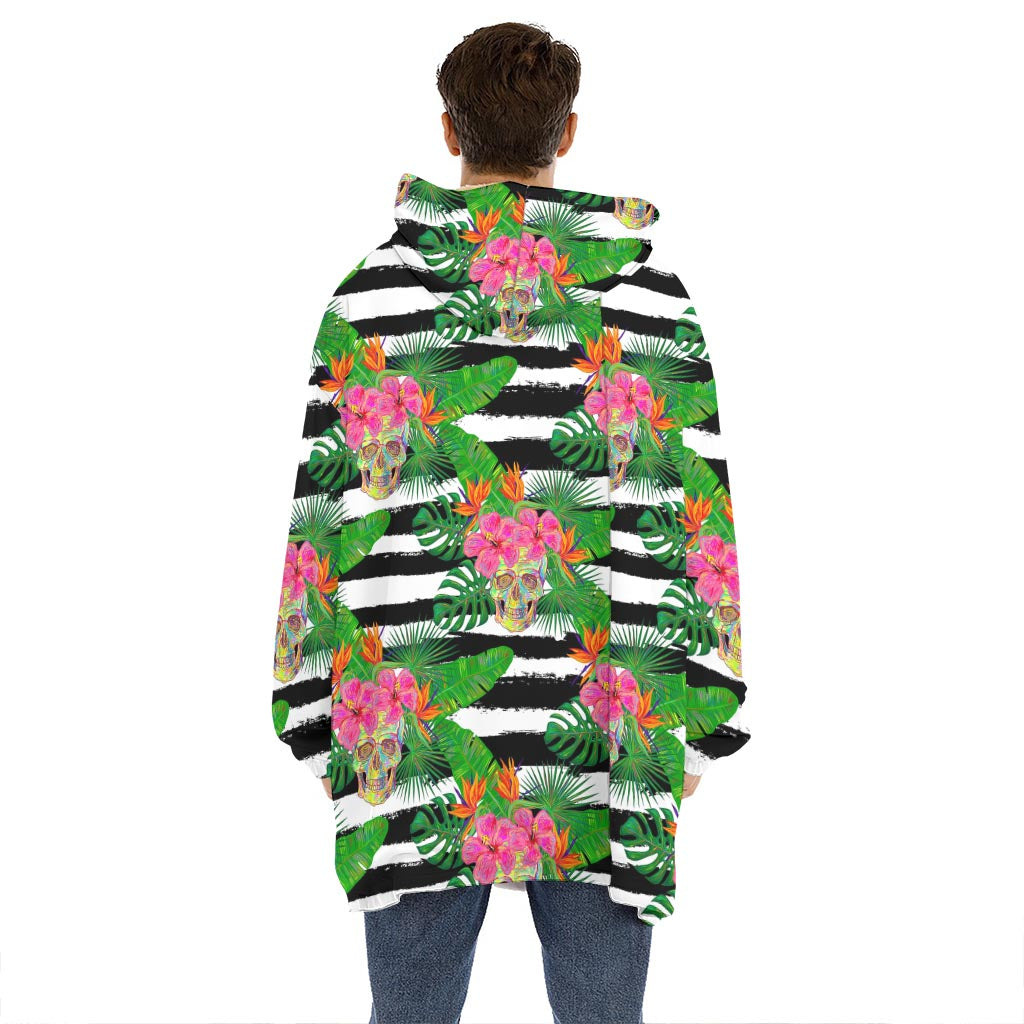 Aloha Skull Striped Pattern Print Hoodie Blanket