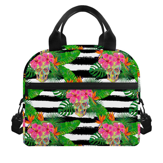 Aloha Skull Striped Pattern Print Insulated Lunch Bag