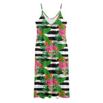 Aloha Skull Striped Pattern Print Jersey Midi Cami Dress