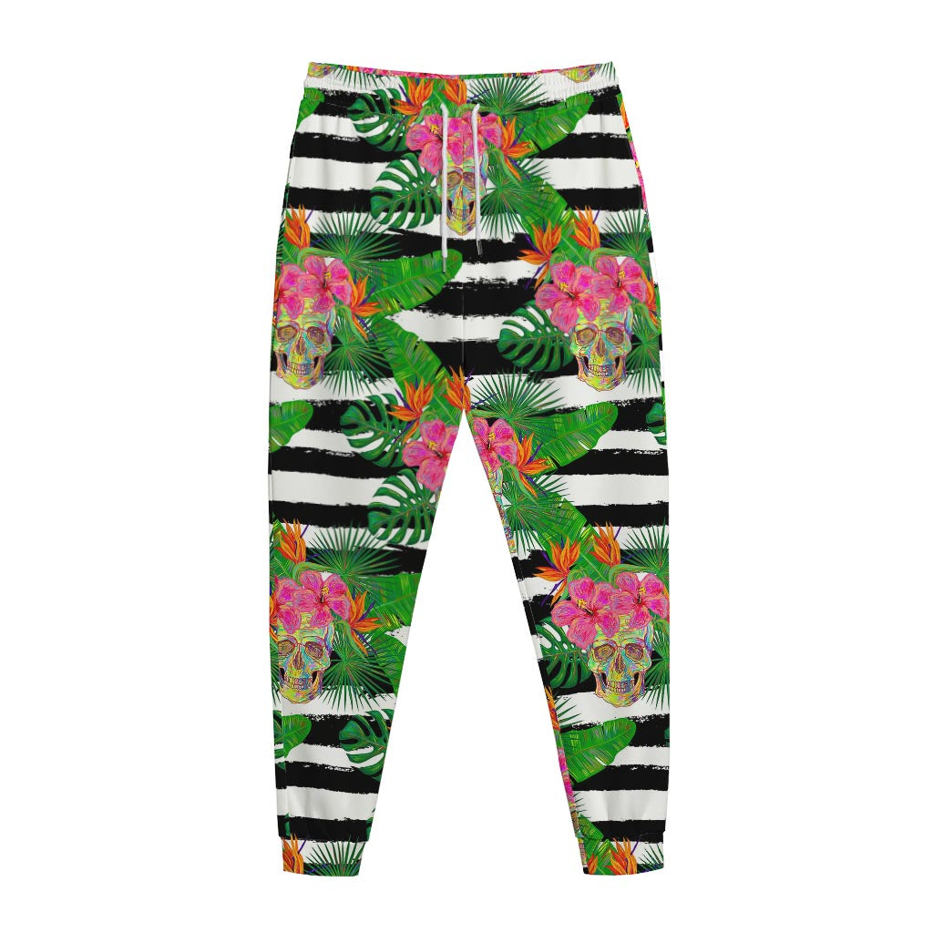 Aloha Skull Striped Pattern Print Jogger Pants