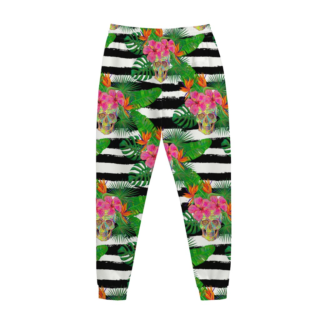 Aloha Skull Striped Pattern Print Jogger Pants