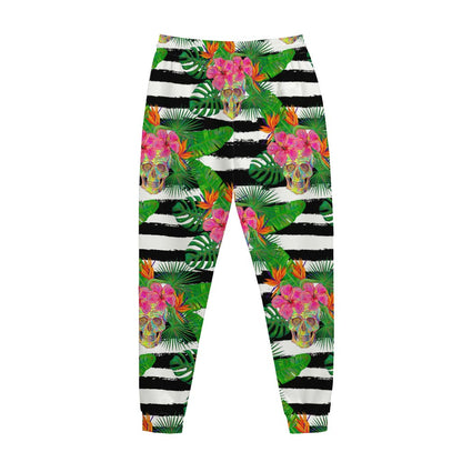 Aloha Skull Striped Pattern Print Jogger Pants
