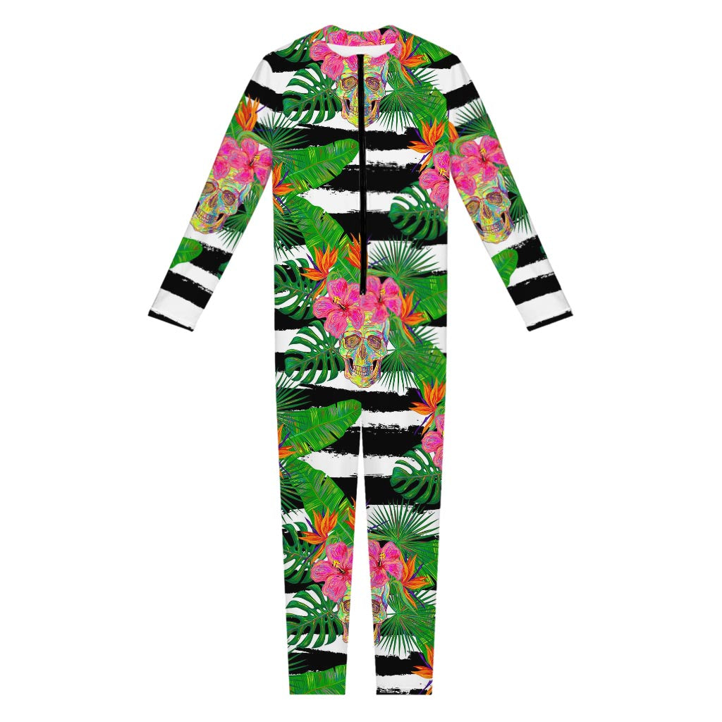 Aloha Skull Striped Pattern Print Jumpsuit