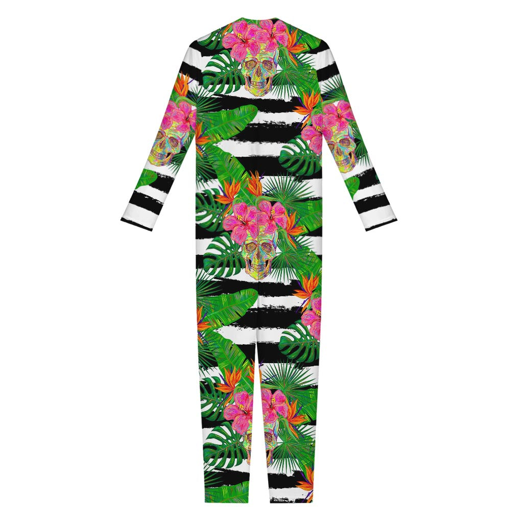 Aloha Skull Striped Pattern Print Jumpsuit