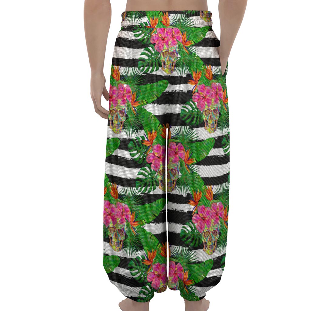 Aloha Skull Striped Pattern Print Lantern Pants