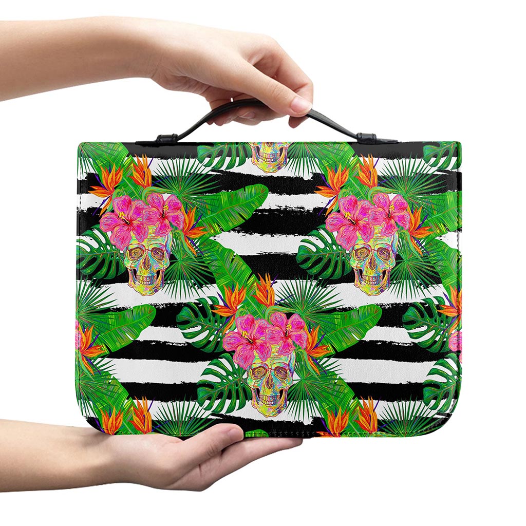 Aloha Skull Striped Pattern Print Leather Bible Cover