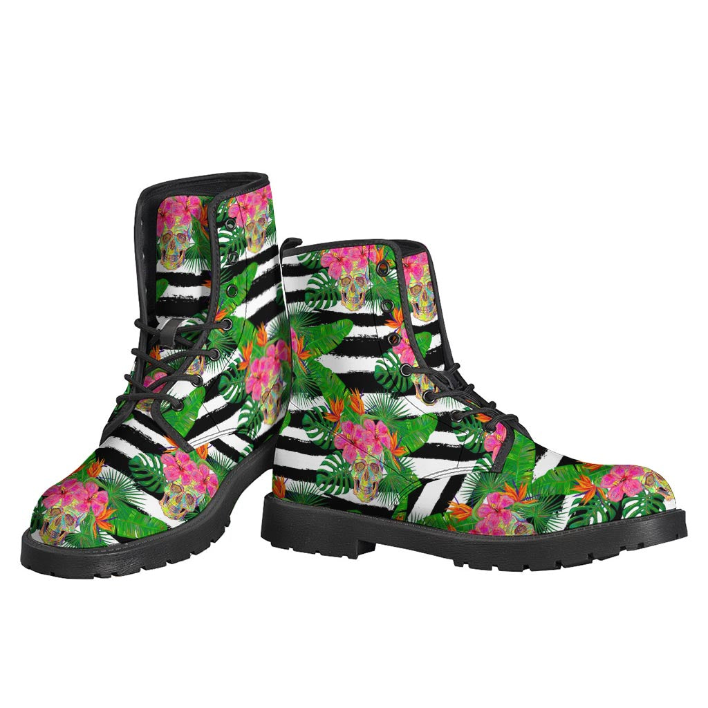 Aloha Skull Striped Pattern Print Backpack