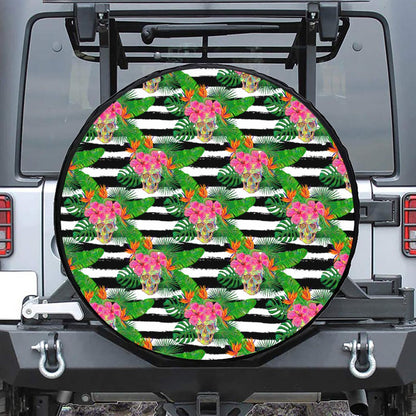 Aloha Skull Striped Pattern Print Leather Spare Tire Cover