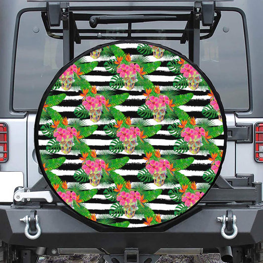 Aloha Skull Striped Pattern Print Leather Spare Tire Cover