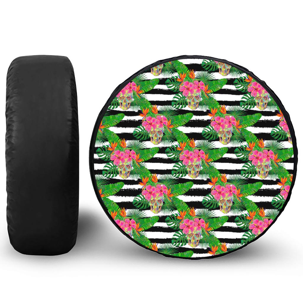 Aloha Skull Striped Pattern Print Leather Spare Tire Cover