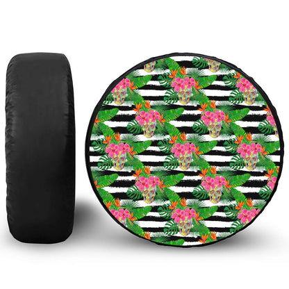 Aloha Skull Striped Pattern Print Leather Spare Tire Cover