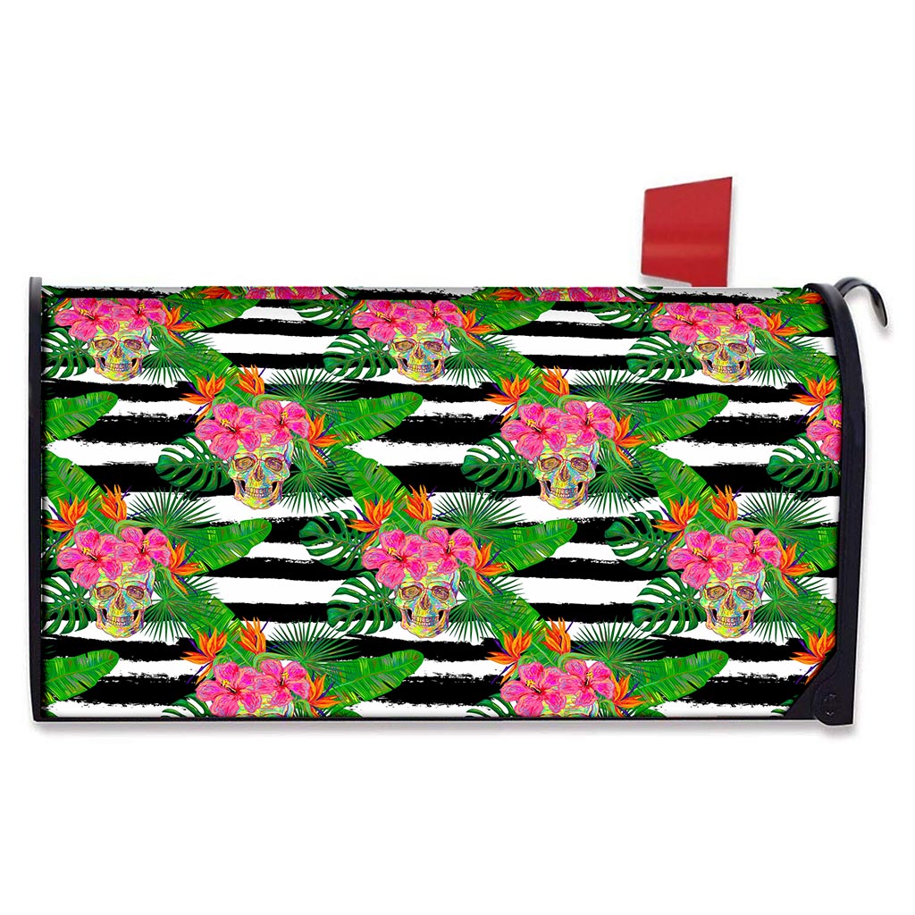 Aloha Skull Striped Pattern Print Mailbox Cover