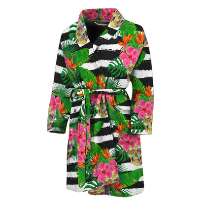 Aloha Skull Striped Pattern Print Men's Bathrobe