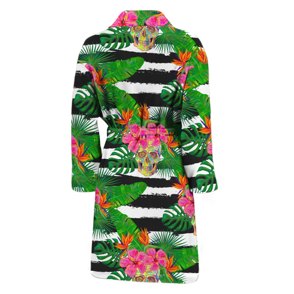 Aloha Skull Striped Pattern Print Men's Bathrobe