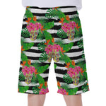 Aloha Skull Striped Pattern Print Men's Beach Shorts