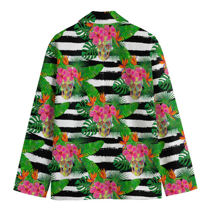 Aloha Skull Striped Pattern Print Men's Blazer