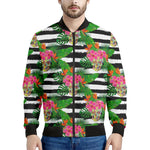 Aloha Skull Striped Pattern Print Men's Bomber Jacket