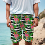 Aloha Skull Striped Pattern Print Men's Cargo Shorts