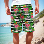 Aloha Skull Striped Pattern Print Men's Cargo Shorts
