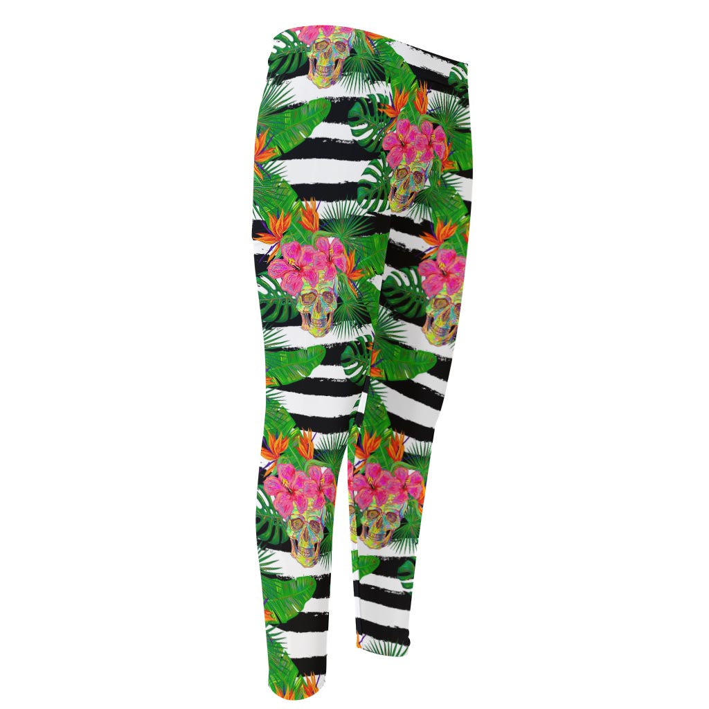 Aloha Skull Striped Pattern Print Men's Compression Pants