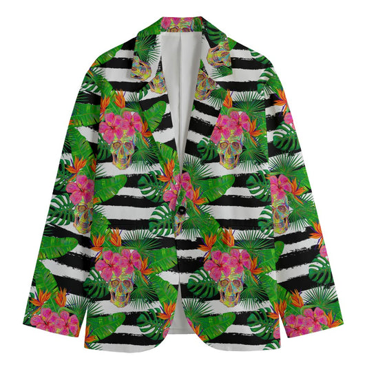 Aloha Skull Striped Pattern Print Men's Cotton Blazer