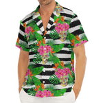 Aloha Skull Striped Pattern Print Men's Deep V-Neck Shirt