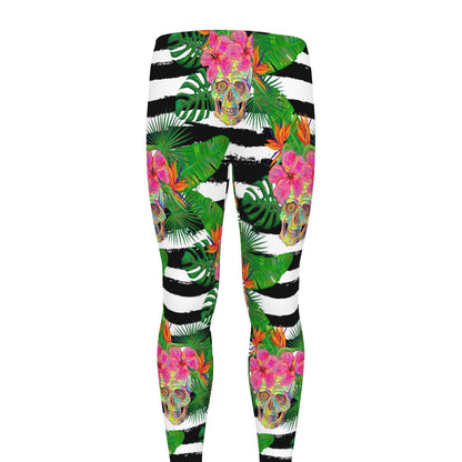 Aloha Skull Striped Pattern Print Men's leggings