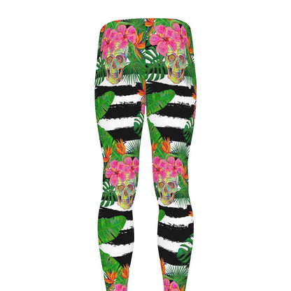 Aloha Skull Striped Pattern Print Men's leggings