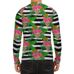 Aloha Skull Striped Pattern Print Men's Long Sleeve Rash Guard