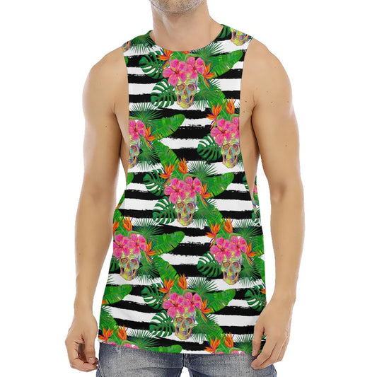 Aloha Skull Striped Pattern Print Men's Muscle Tank Top