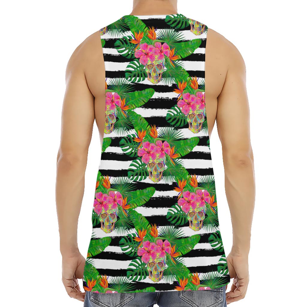 Aloha Skull Striped Pattern Print Men's Muscle Tank Top