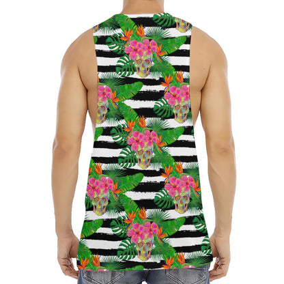 Aloha Skull Striped Pattern Print Men's Muscle Tank Top
