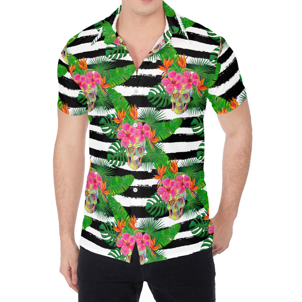 Aloha Skull Striped Pattern Print Men's Shirt