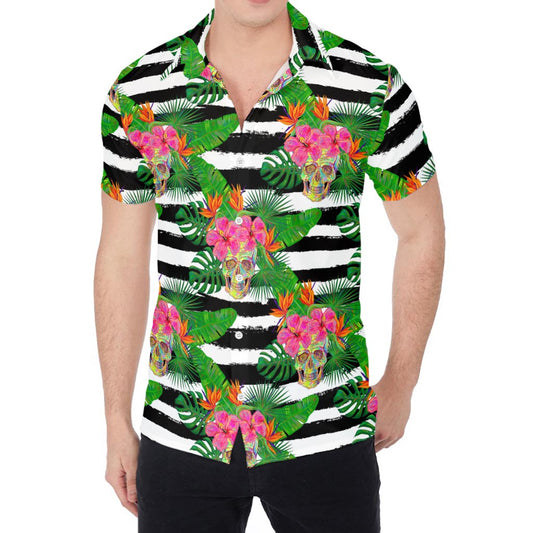 Aloha Skull Striped Pattern Print Men's Shirt