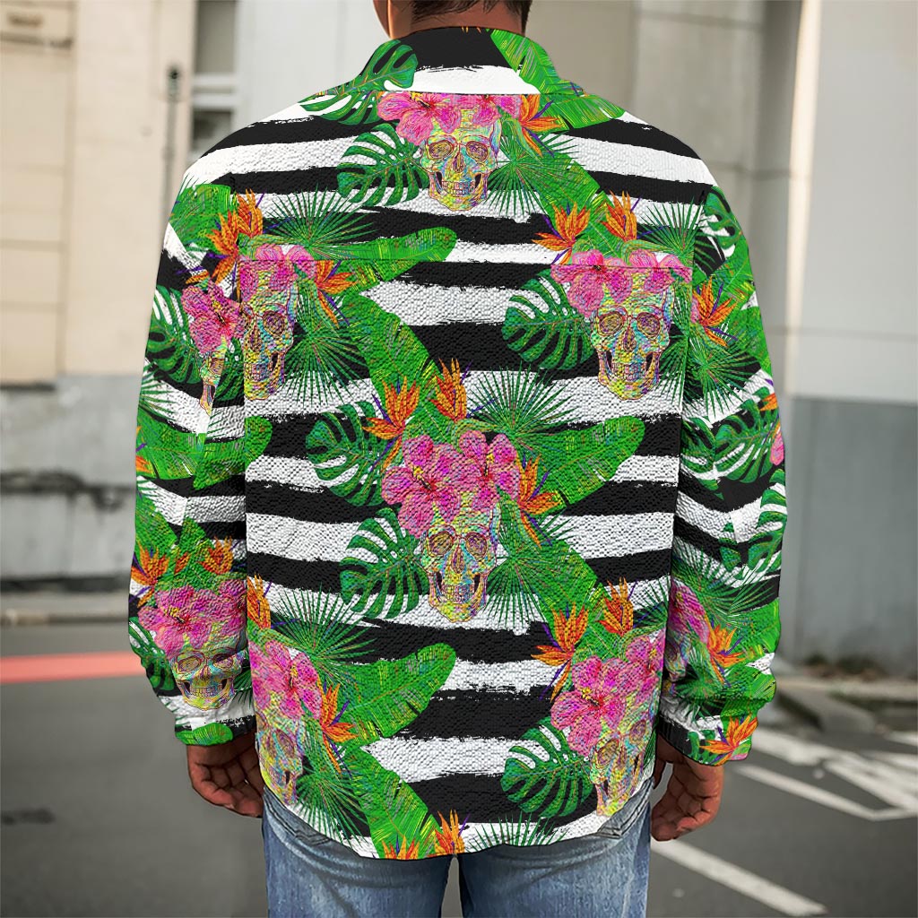 Aloha Skull Striped Pattern Print Men's Shirt Jacket