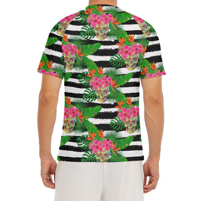 Aloha Skull Striped Pattern Print Men's Short Sleeve Rash Guard