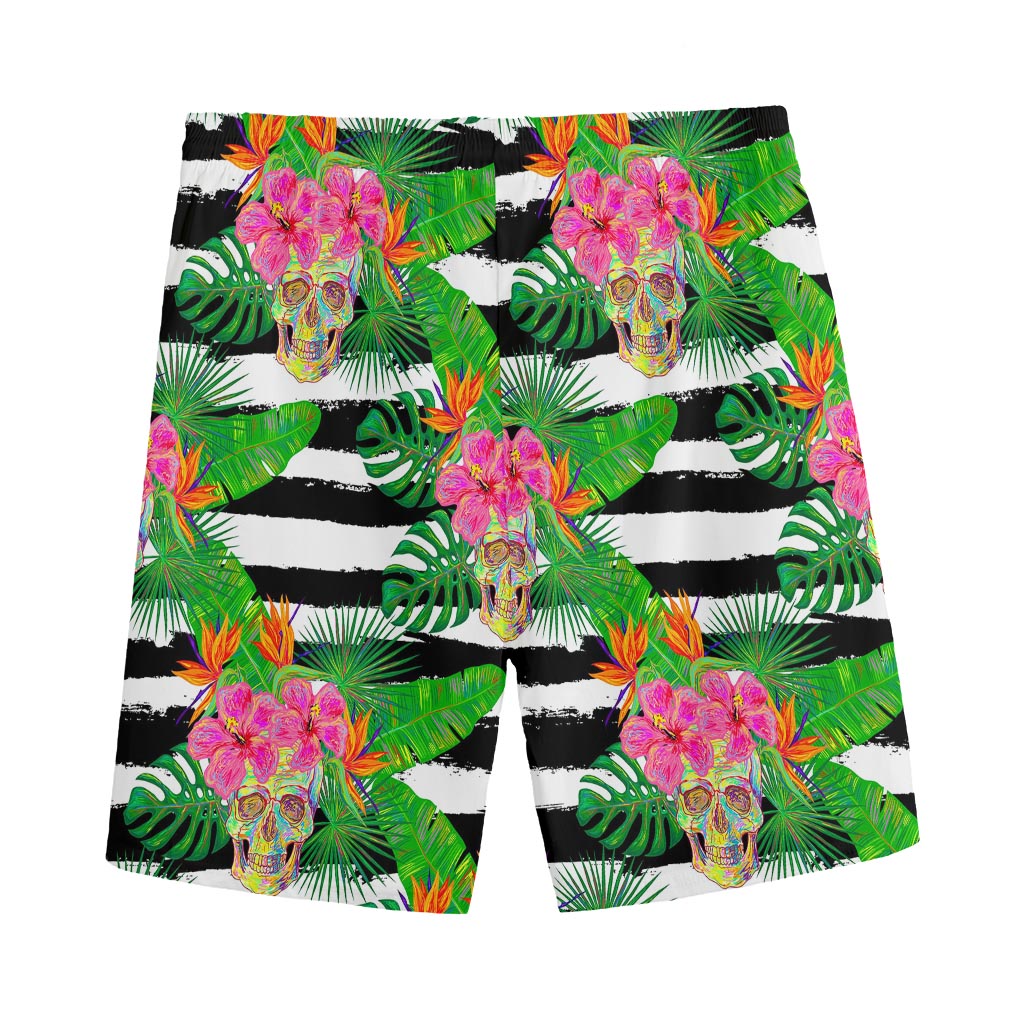 Aloha Skull Striped Pattern Print Men's Sports Shorts
