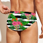 Aloha Skull Striped Pattern Print Men's Swim Briefs