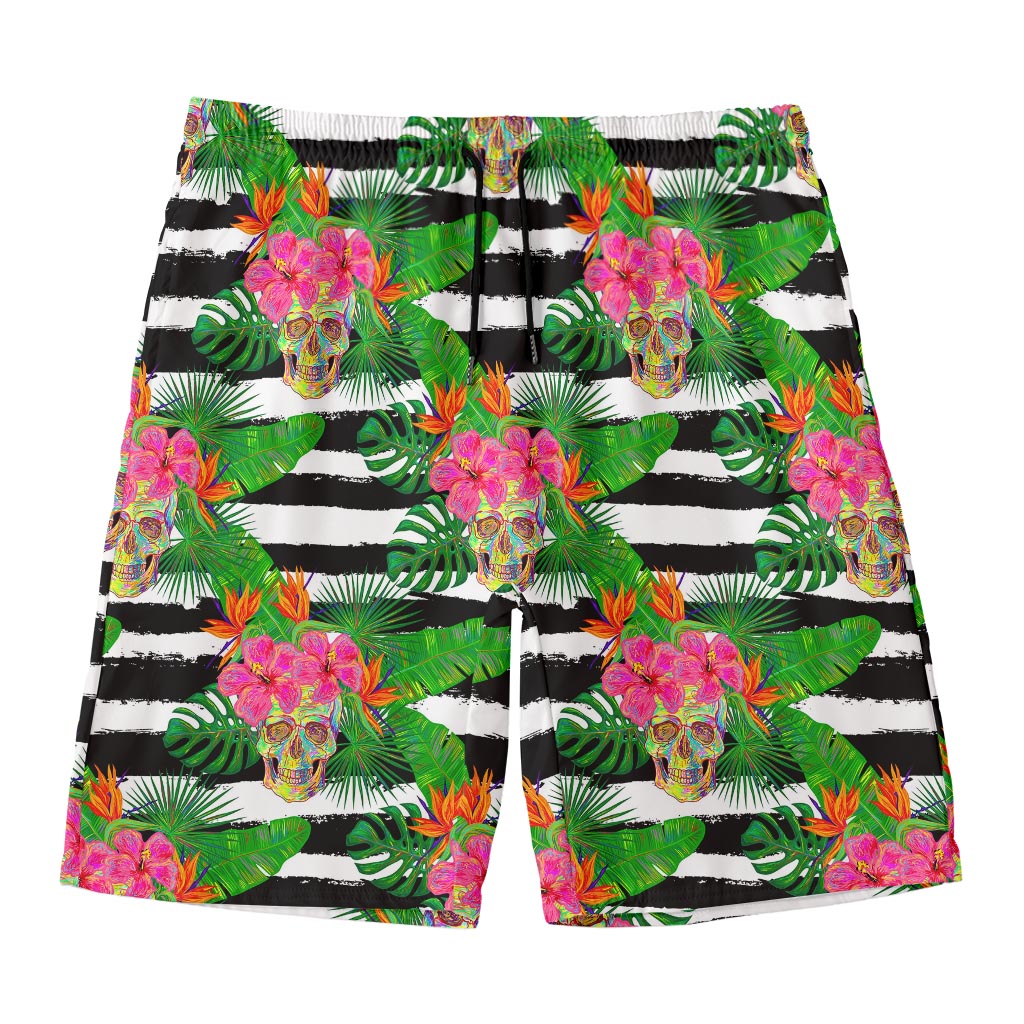 Aloha Skull Striped Pattern Print Men's Swim Trunks