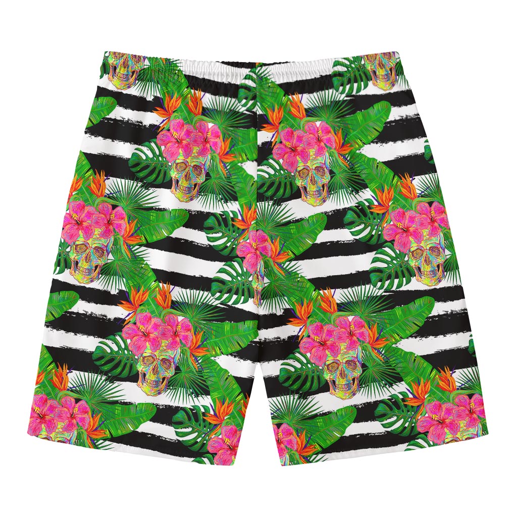 Aloha Skull Striped Pattern Print Men's Swim Trunks