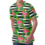 Aloha Skull Striped Pattern Print Men's Velvet T-Shirt