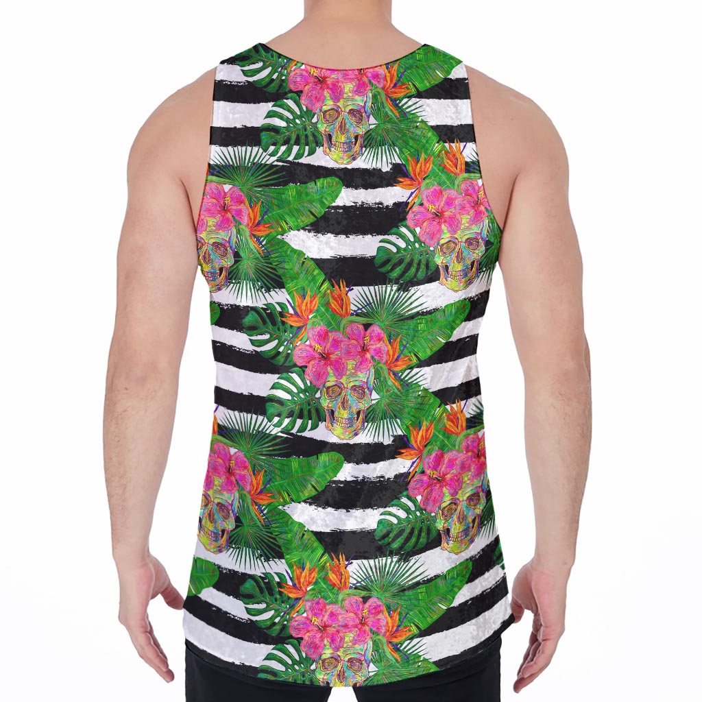 Aloha Skull Striped Pattern Print Men's Velvet Tank Top