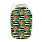 Aloha Skull Striped Pattern Print Mesh Laundry Hamper