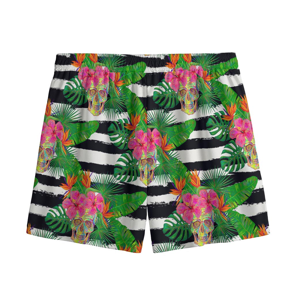 Aloha Skull Striped Pattern Print Mesh Shorts